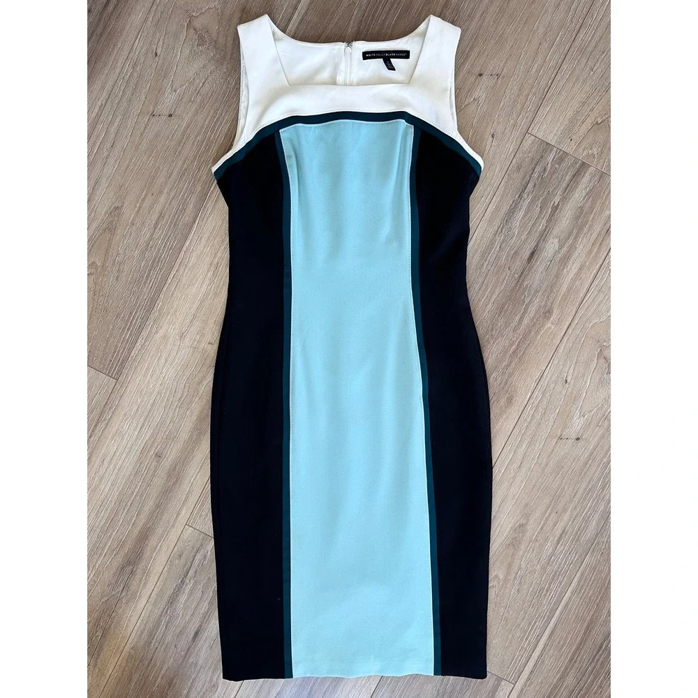 WHBM Colorblock Sheath Midi Dress 4 Sleeveless Timeless Retro 60's Mod Cocktail